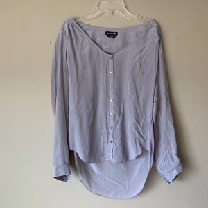 Bebe Silver Button Down Silk Top